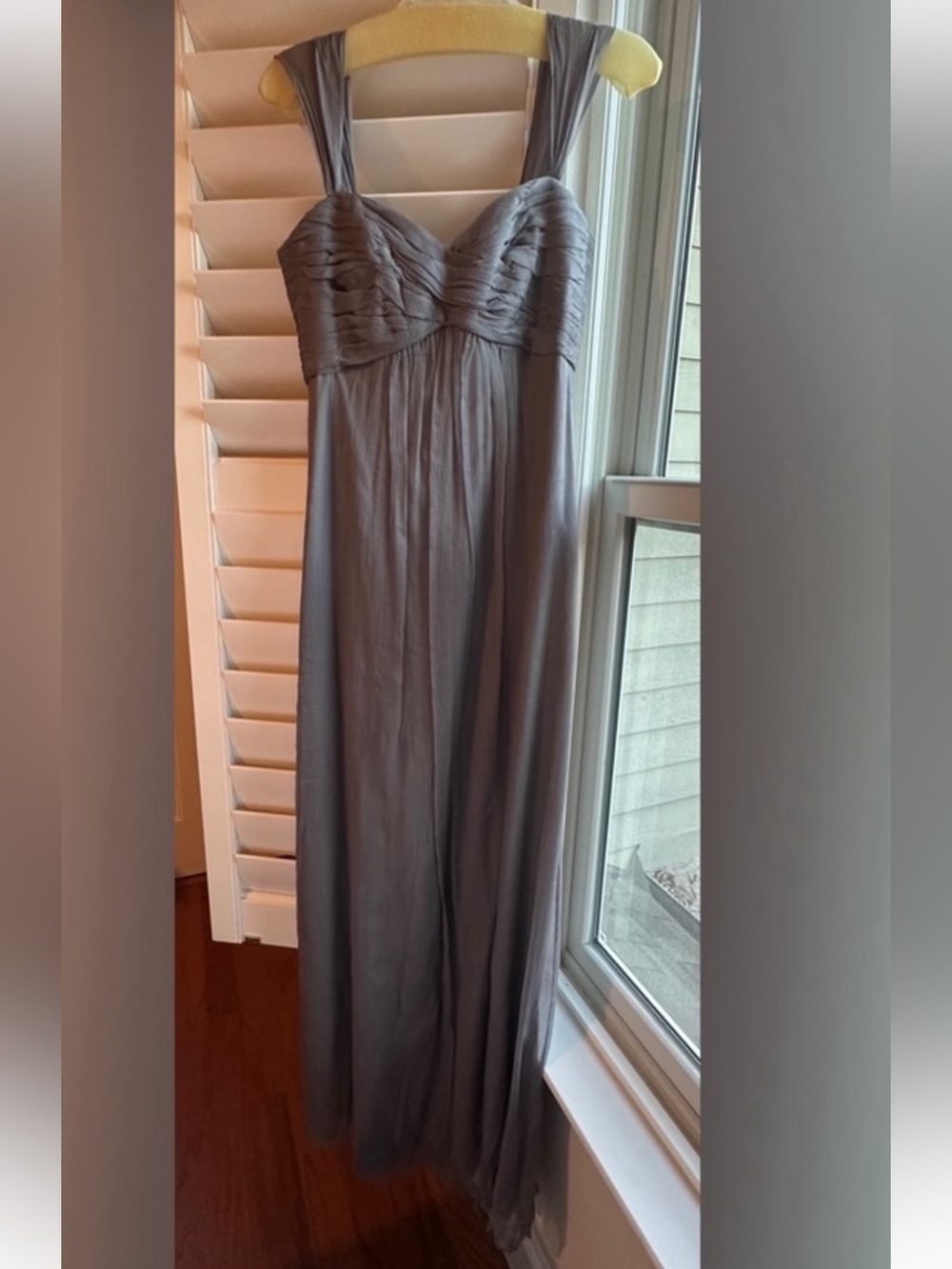 Amsale silk Strapless Ruched Sweetheart Maxi Dress in Grey